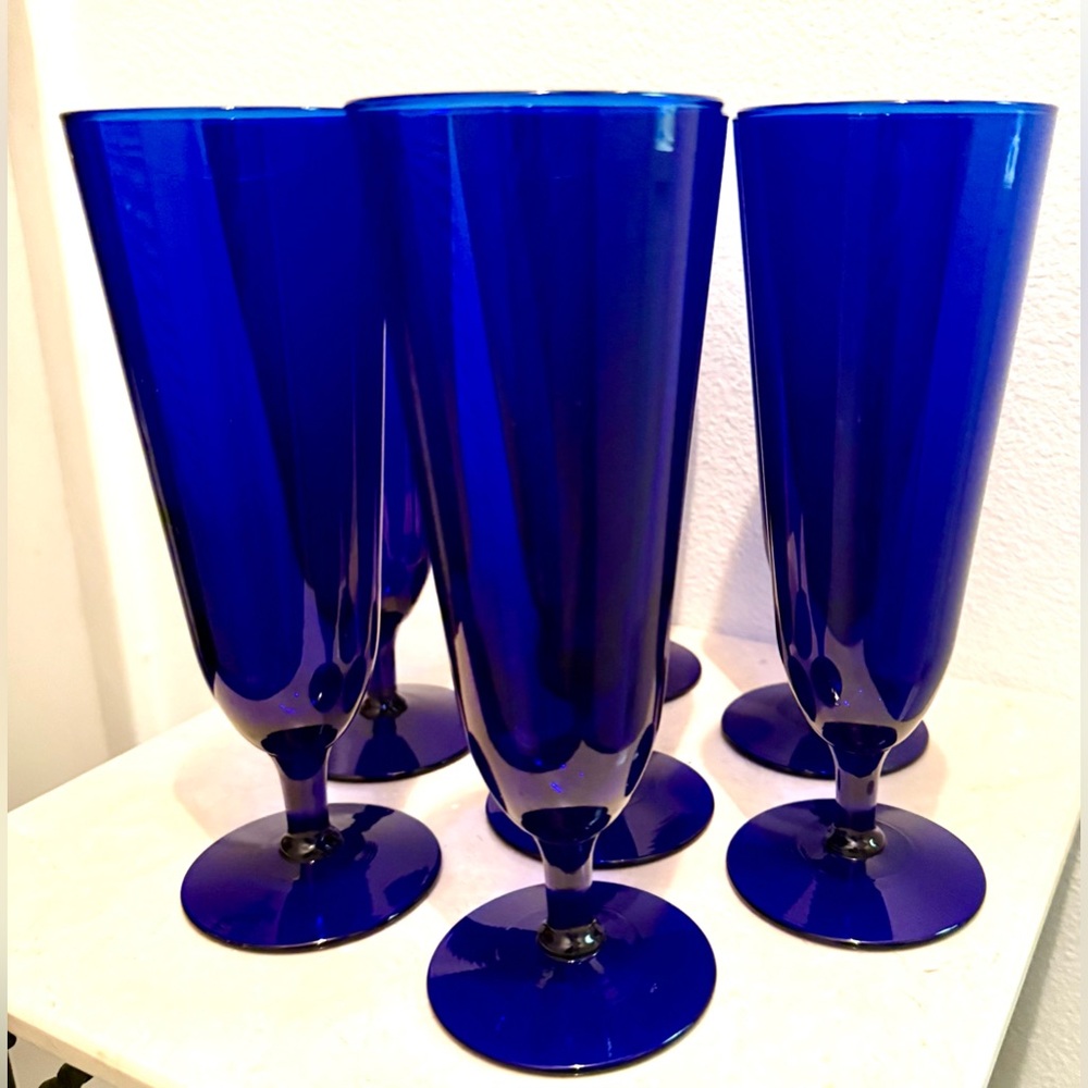 3 Pier 1, Colbolt blue Pilsner glasses. 8.25”H …